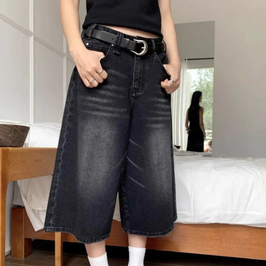 Vintage Washed Wide Leg Denim Culottes - Bottoms - Women’s Pants - 7