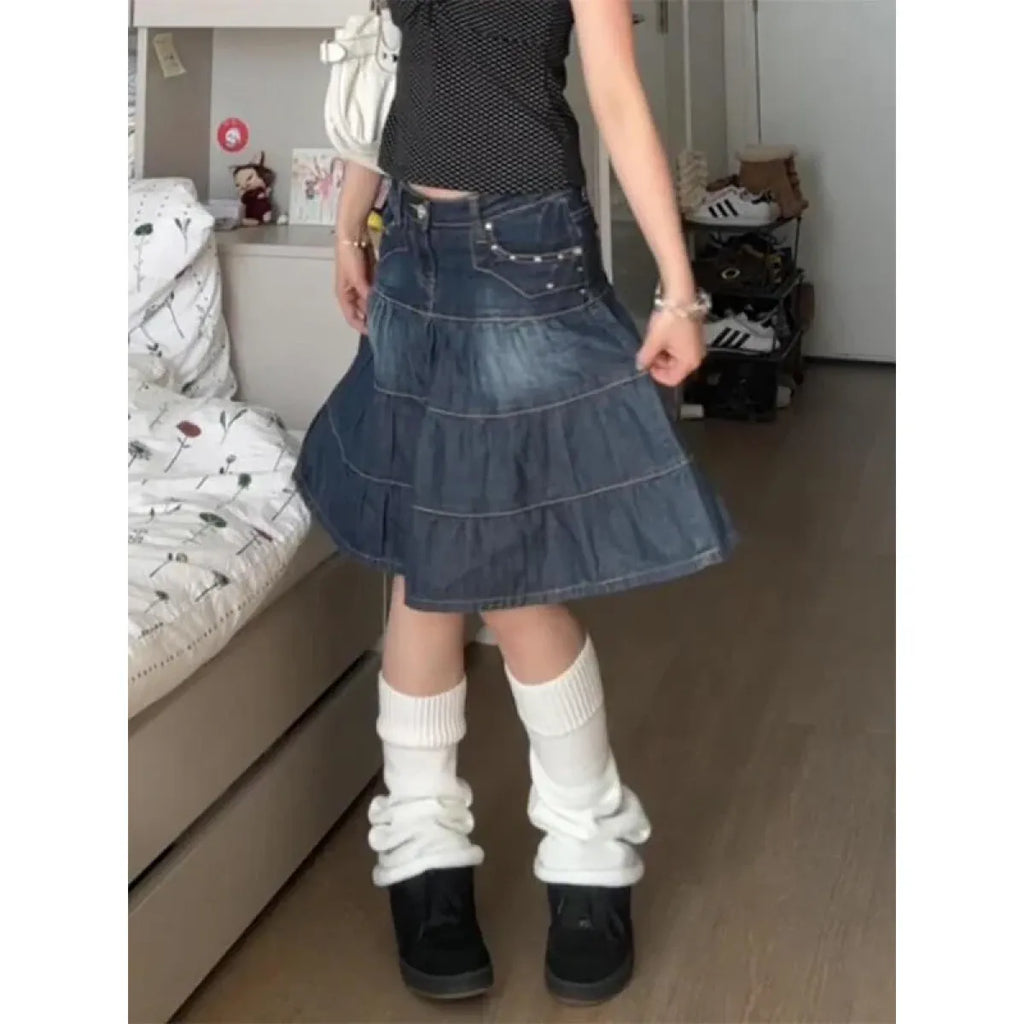 Denim Harajuku Pleated Skirt - Bottoms - Skirts - 3