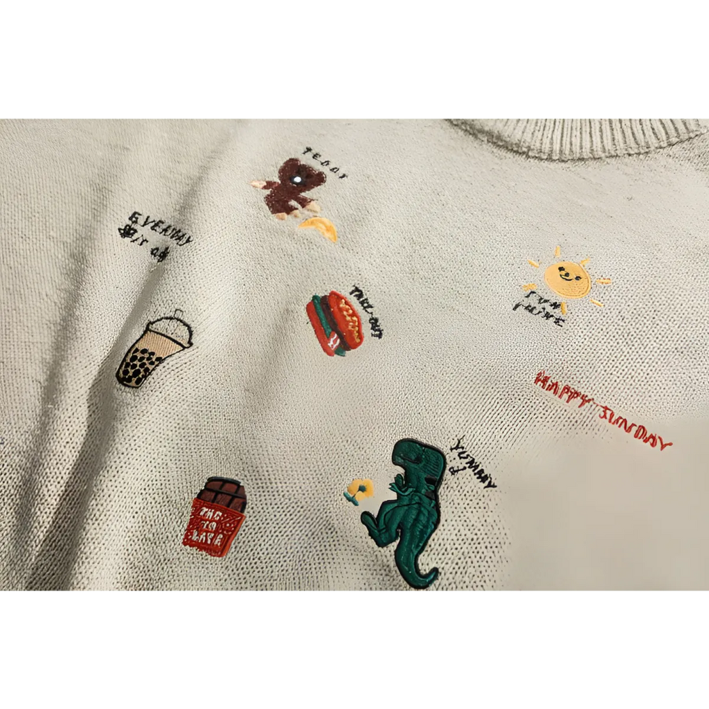 Dinosaur Pattern Knitted Sweater - Sweaters - 5