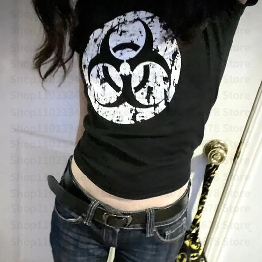 Distressed Biohazard Symbol Tee - Black / S - T-Shirts - Shirts & Tops - 1 - 2024