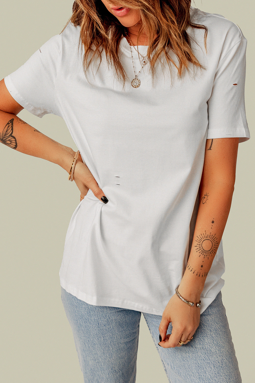 Distressed Round Neck Tee - White / S - T-Shirts - Shirts & Tops - 4 - 2024