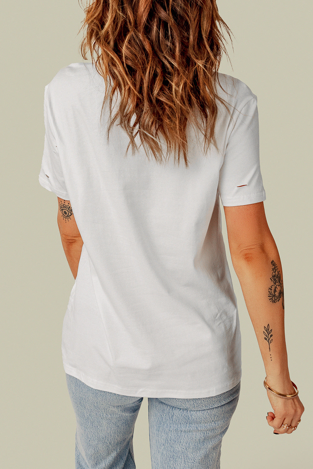 Distressed Round Neck Tee - T-Shirts - Shirts & Tops - 6 - 2024