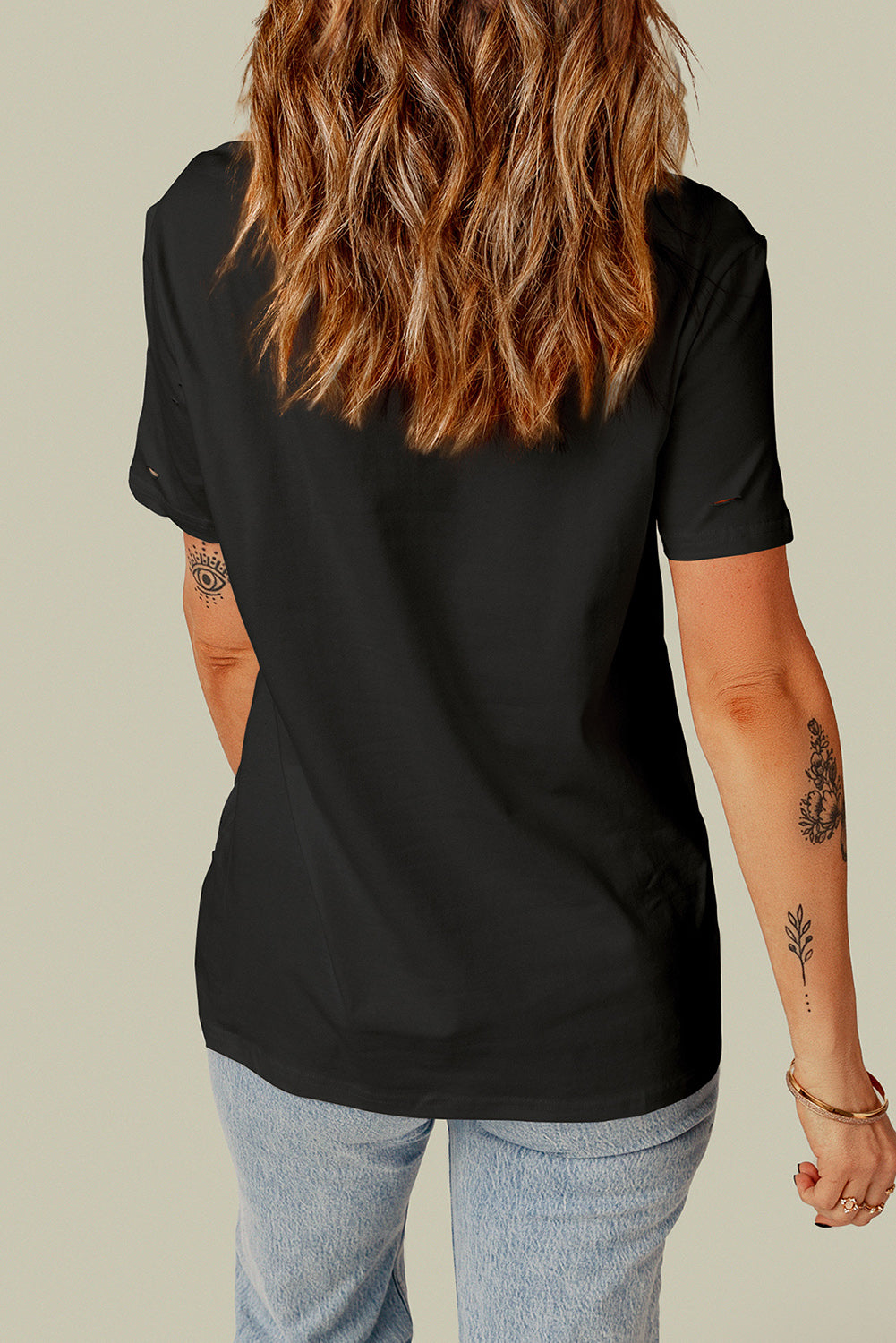 Distressed Round Neck Tee - T-Shirts - Shirts & Tops - 9 - 2024