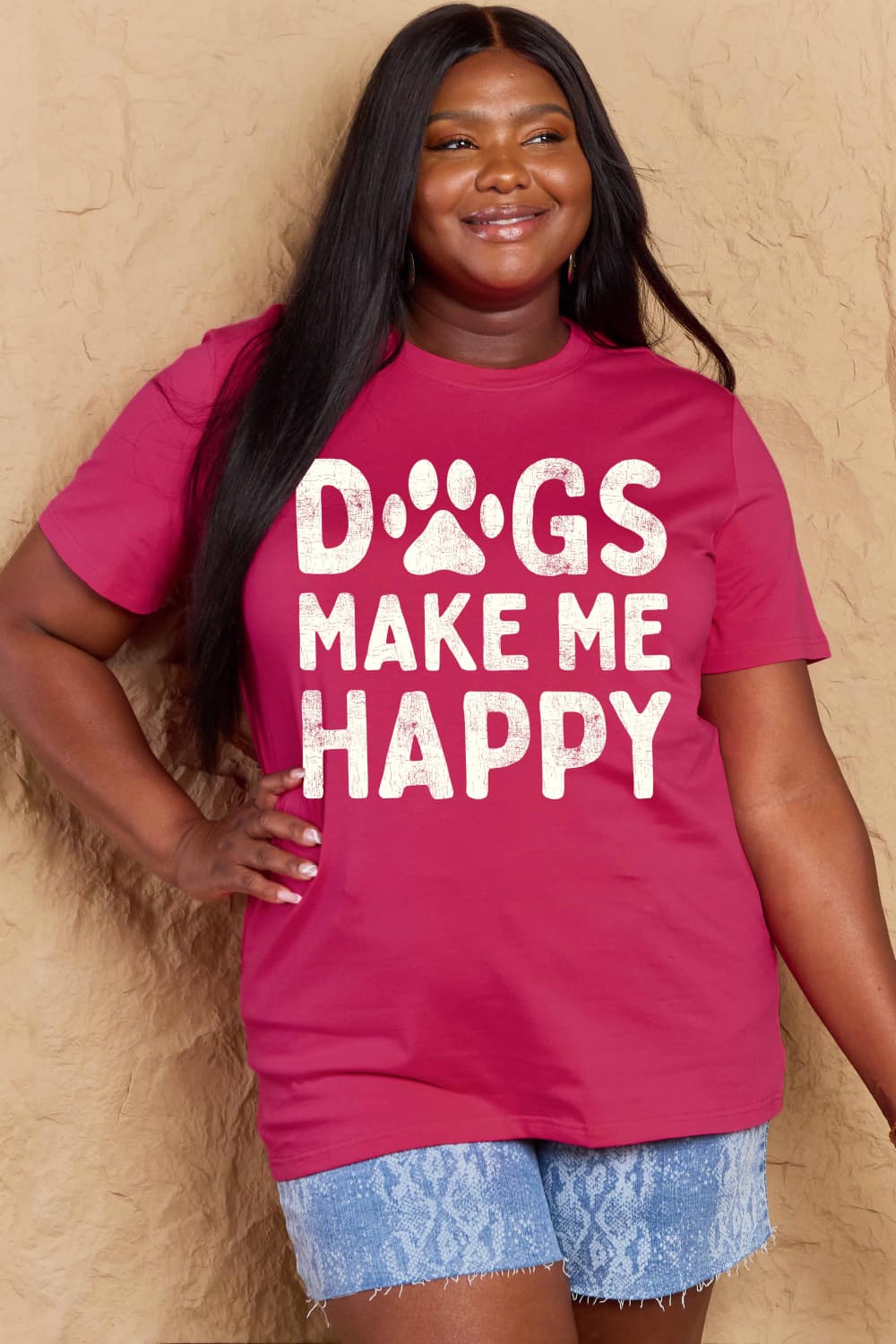 Full Size DOGS MAKE ME HAPPY Graphic Cotton T-Shirt - Pink / S - T-Shirts - Shirts & Tops - 1 - 2024