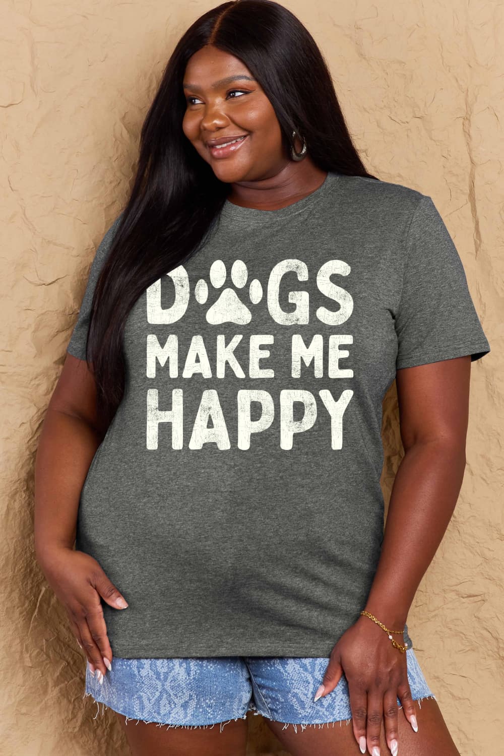 Full Size DOGS MAKE ME HAPPY Graphic Cotton T-Shirt - T-Shirts - Shirts & Tops - 13 - 2024