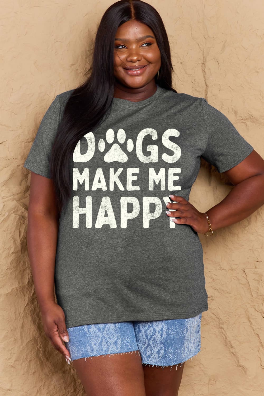 Full Size DOGS MAKE ME HAPPY Graphic Cotton T-Shirt - Gray / S - T-Shirts - Shirts & Tops - 14 - 2024