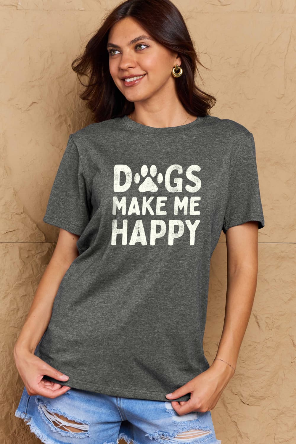 Full Size DOGS MAKE ME HAPPY Graphic Cotton T-Shirt - T-Shirts - Shirts & Tops - 16 - 2024