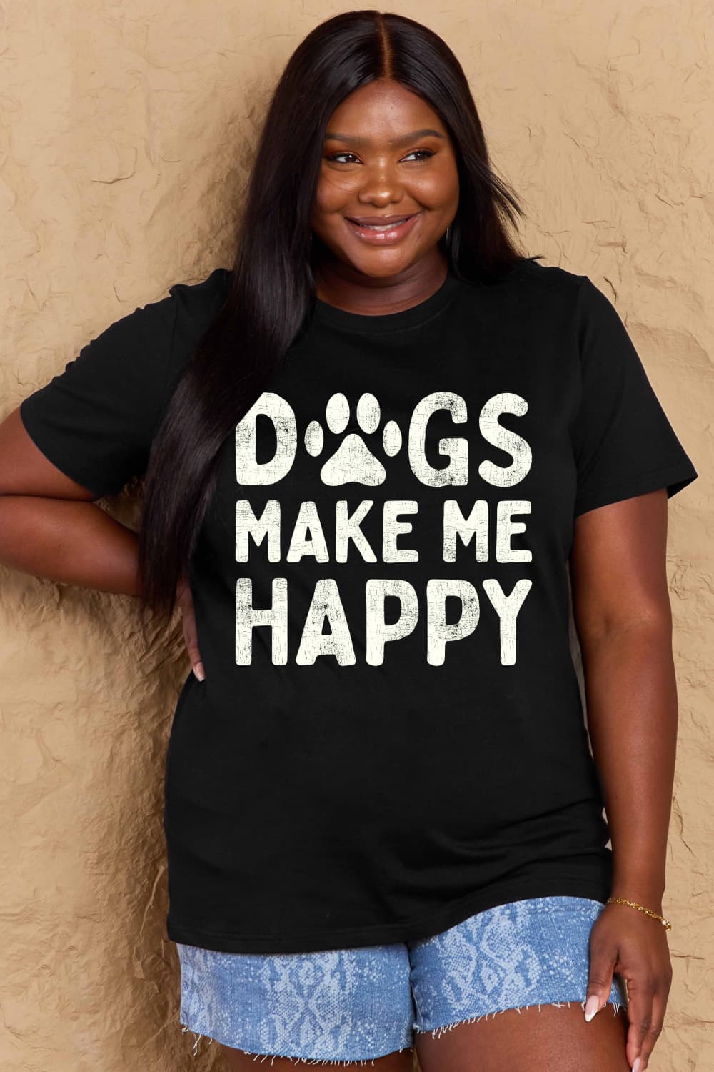 Full Size DOGS MAKE ME HAPPY Graphic Cotton T-Shirt - Black / S - T-Shirts - Shirts & Tops - 19 - 2024