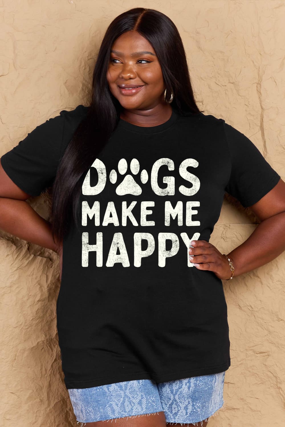 Full Size DOGS MAKE ME HAPPY Graphic Cotton T-Shirt - T-Shirts - Shirts & Tops - 20 - 2024