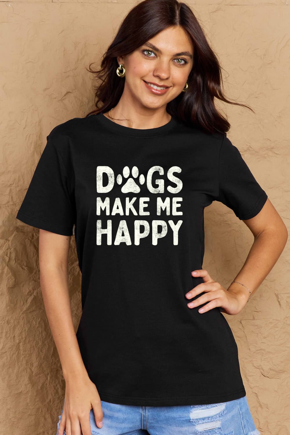 Full Size DOGS MAKE ME HAPPY Graphic Cotton T-Shirt - T-Shirts - Shirts & Tops - 22 - 2024