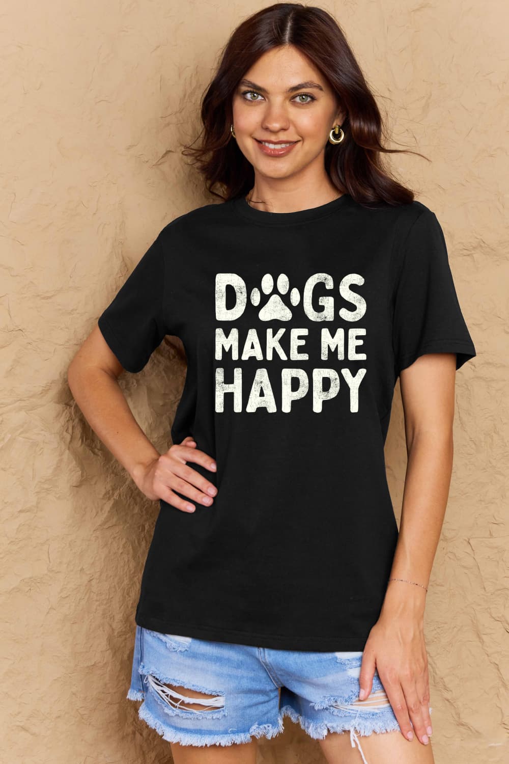 Full Size DOGS MAKE ME HAPPY Graphic Cotton T-Shirt - T-Shirts - Shirts & Tops - 23 - 2024