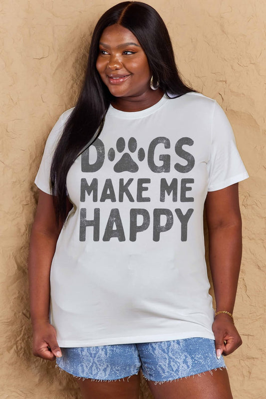 Full Size DOGS MAKE ME HAPPY Graphic Cotton T-Shirt - White / S - T-Shirts - Shirts & Tops - 25 - 2024