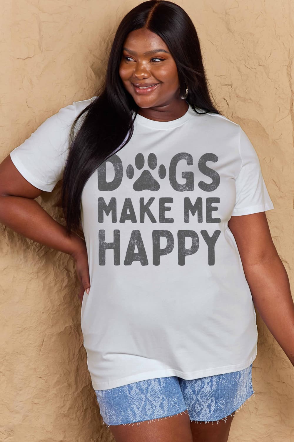 Full Size DOGS MAKE ME HAPPY Graphic Cotton T-Shirt - T-Shirts - Shirts & Tops - 26 - 2024