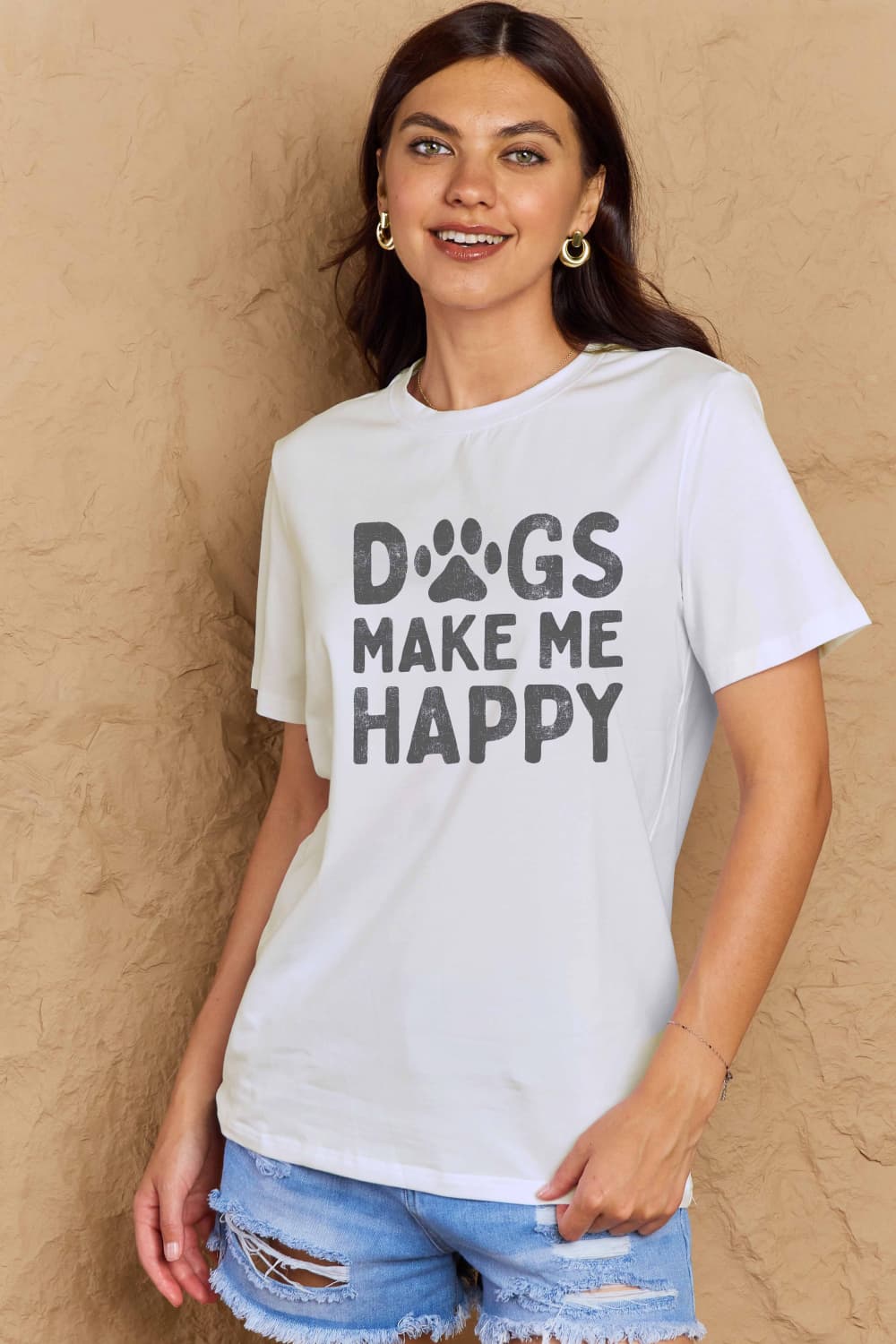 Full Size DOGS MAKE ME HAPPY Graphic Cotton T-Shirt - T-Shirts - Shirts & Tops - 28 - 2024