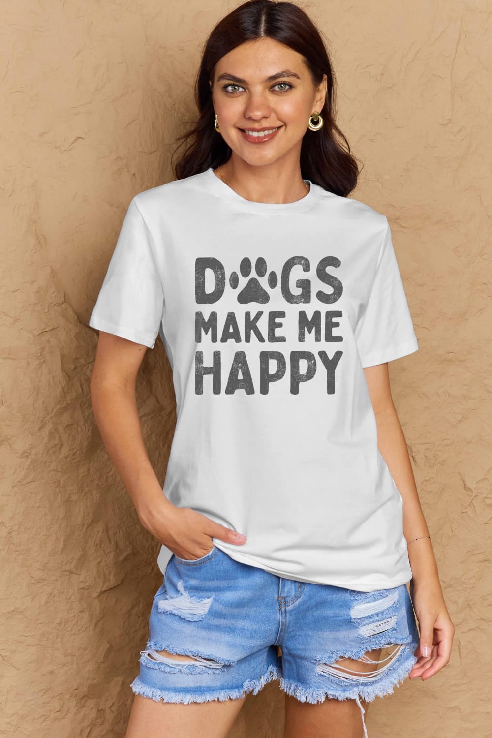 Full Size DOGS MAKE ME HAPPY Graphic Cotton T-Shirt - T-Shirts - Shirts & Tops - 29 - 2024