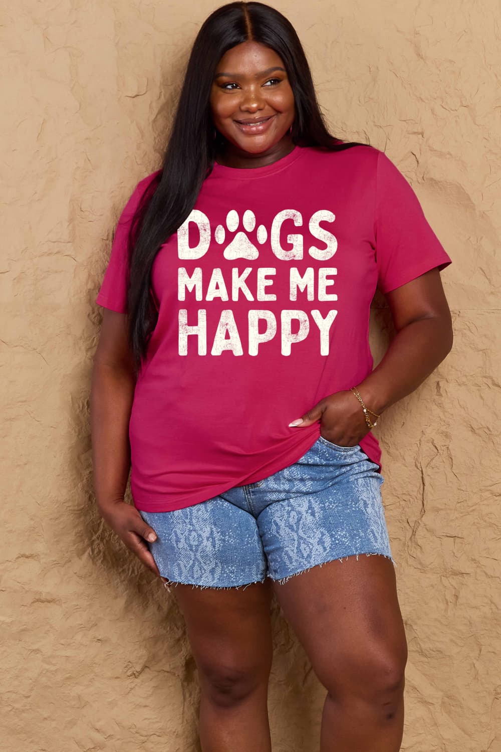 Full Size DOGS MAKE ME HAPPY Graphic Cotton T-Shirt - T-Shirts - Shirts & Tops - 3 - 2024