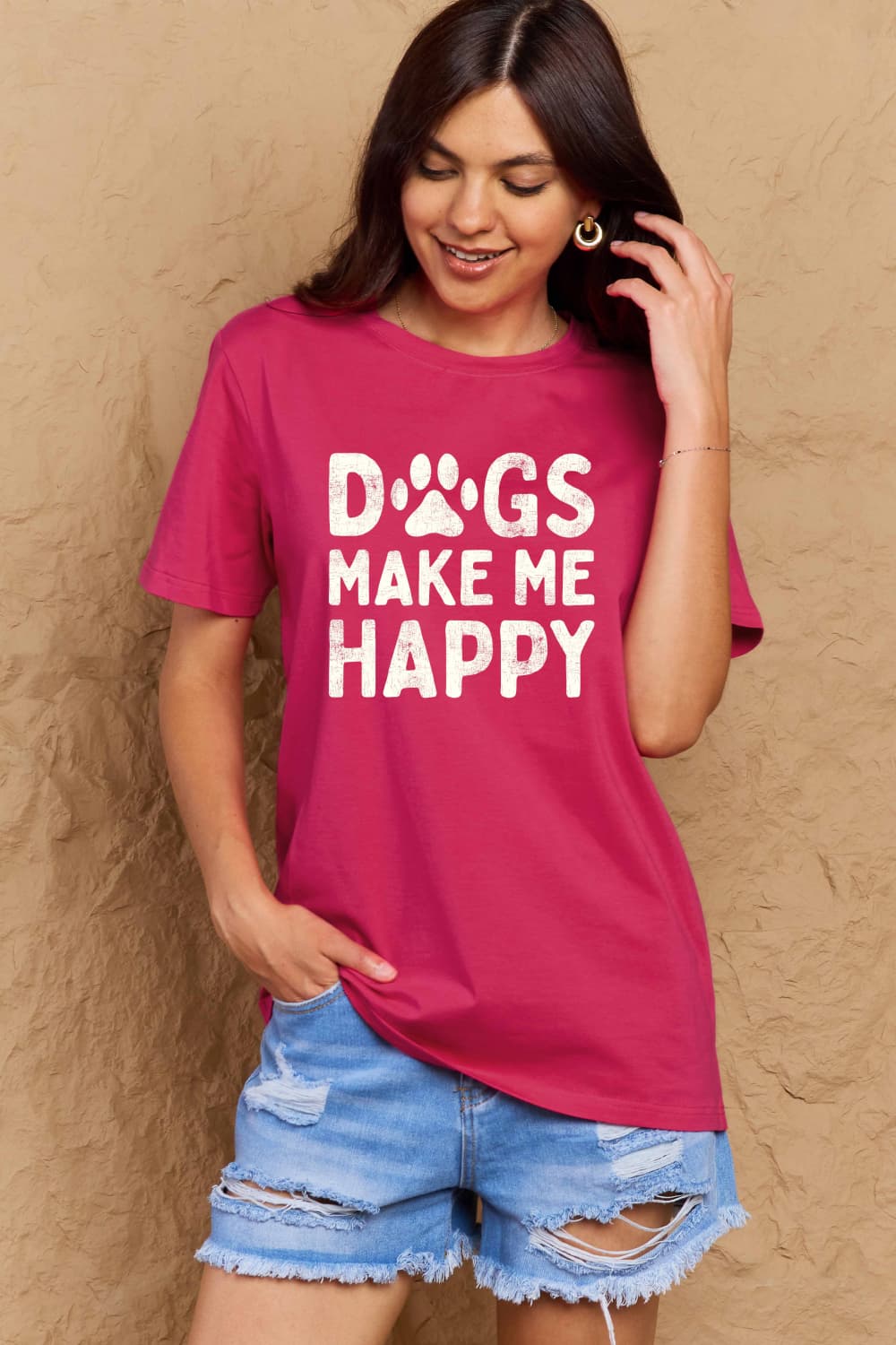 Full Size DOGS MAKE ME HAPPY Graphic Cotton T-Shirt - T-Shirts - Shirts & Tops - 4 - 2024