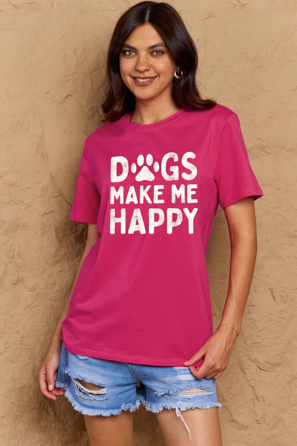 Full Size DOGS MAKE ME HAPPY Graphic Cotton T-Shirt - T-Shirts - Shirts & Tops - 5 - 2024