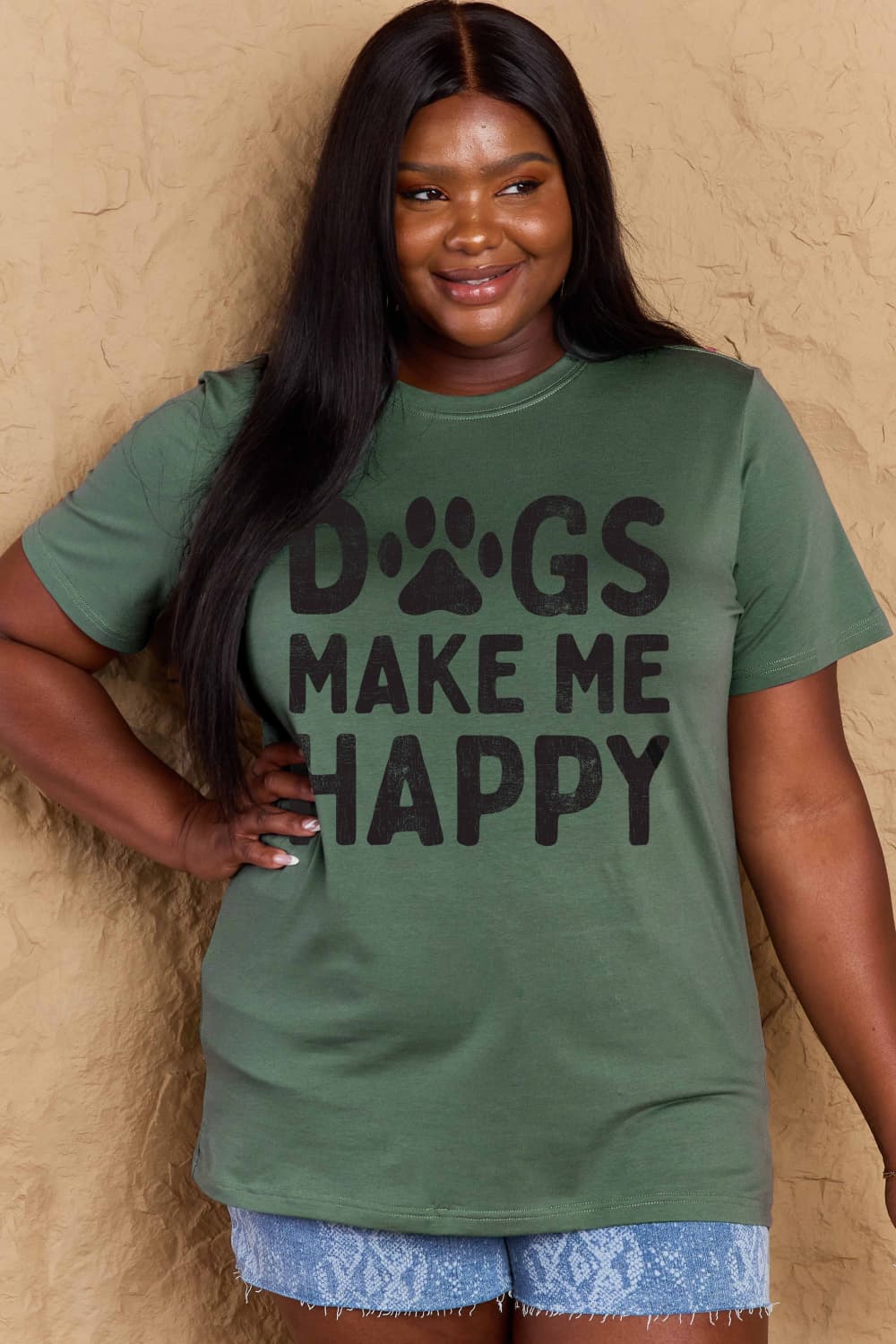 Full Size DOGS MAKE ME HAPPY Graphic Cotton T-Shirt - Green / S - T-Shirts - Shirts & Tops - 7 - 2024