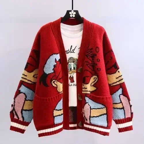 Disney Donald Duck Knitted Cardigans - Red / S - Women’s Clothing & Accessories - Clothing Accessories - 8 - 2024