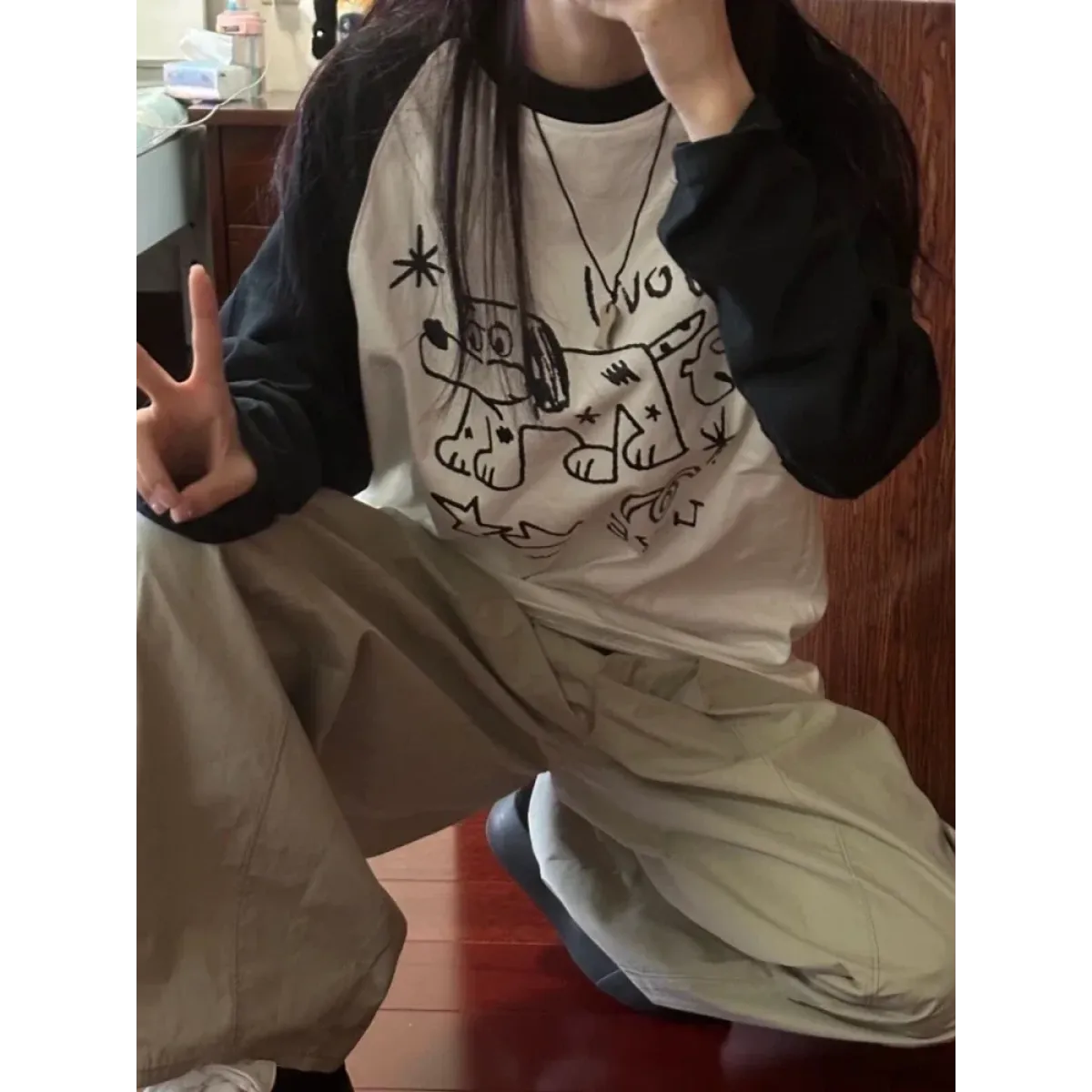 Doodle Delight Layered Tee – Quirky Sketch Art Oversized Tee - T-Shirts - 3