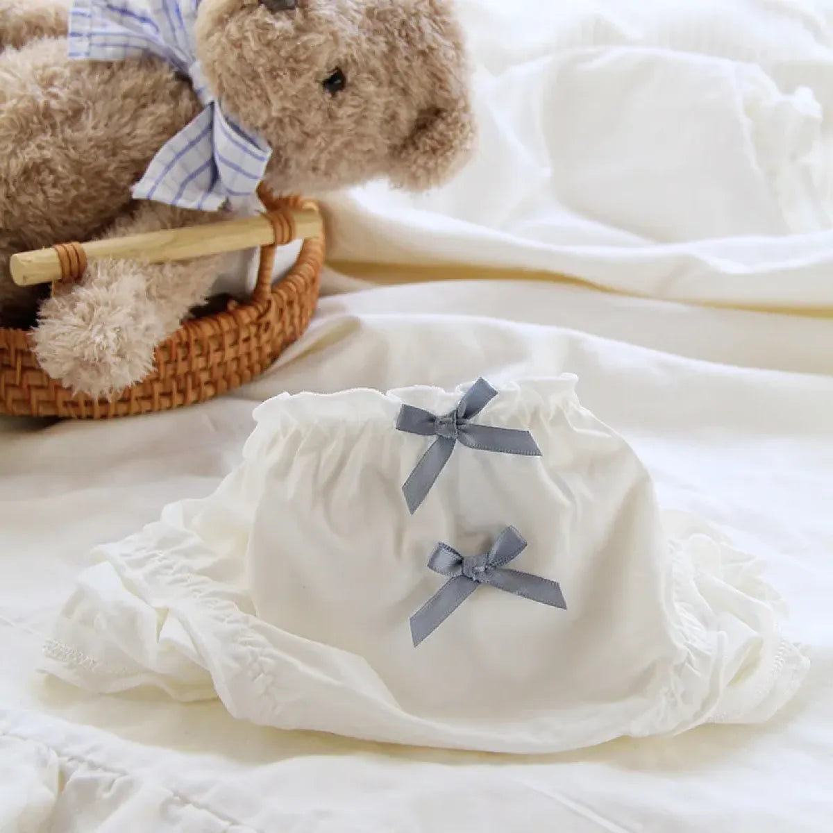 Double Bow Ruffle Panties – Mid-Waist Ice Silk Cotton Briefs - Women’s Clothing & Accessories - Lingerie - 2