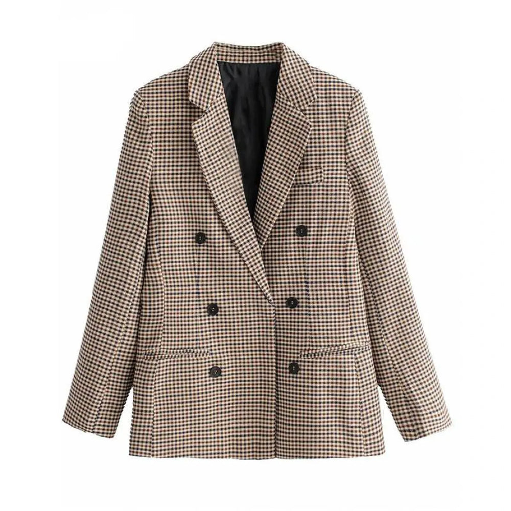 Double Breasted Checkered Blazer - Women’s Clothing & Accessories - 1
