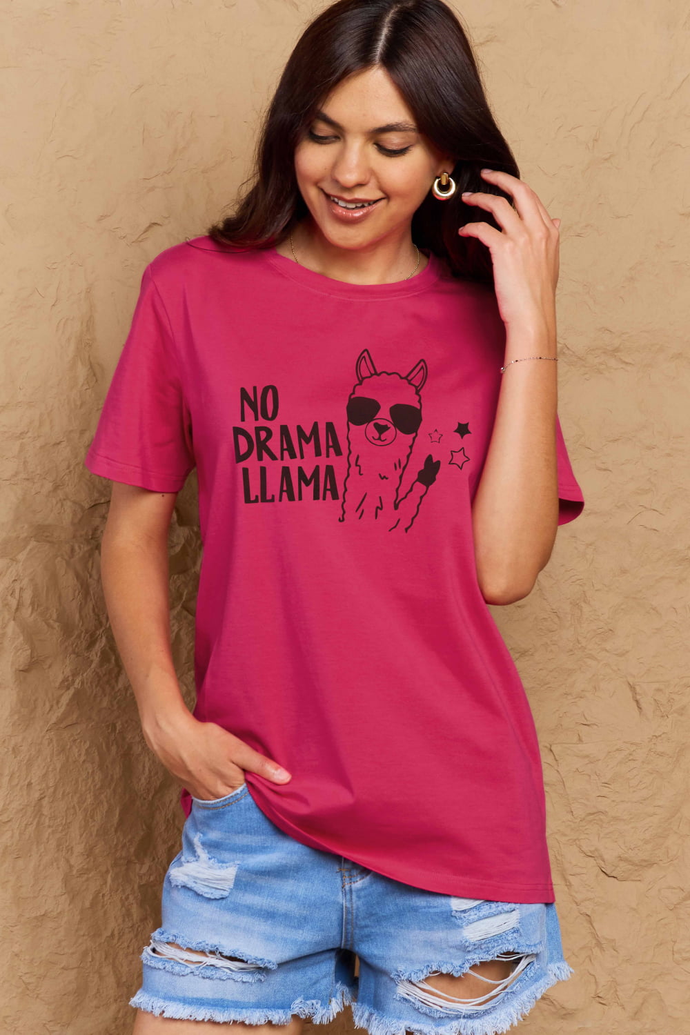 NO DRAMA LLAMA Graphic Cotton Tee - Pink / S - T-Shirts - Shirts & Tops - 1 - 2024