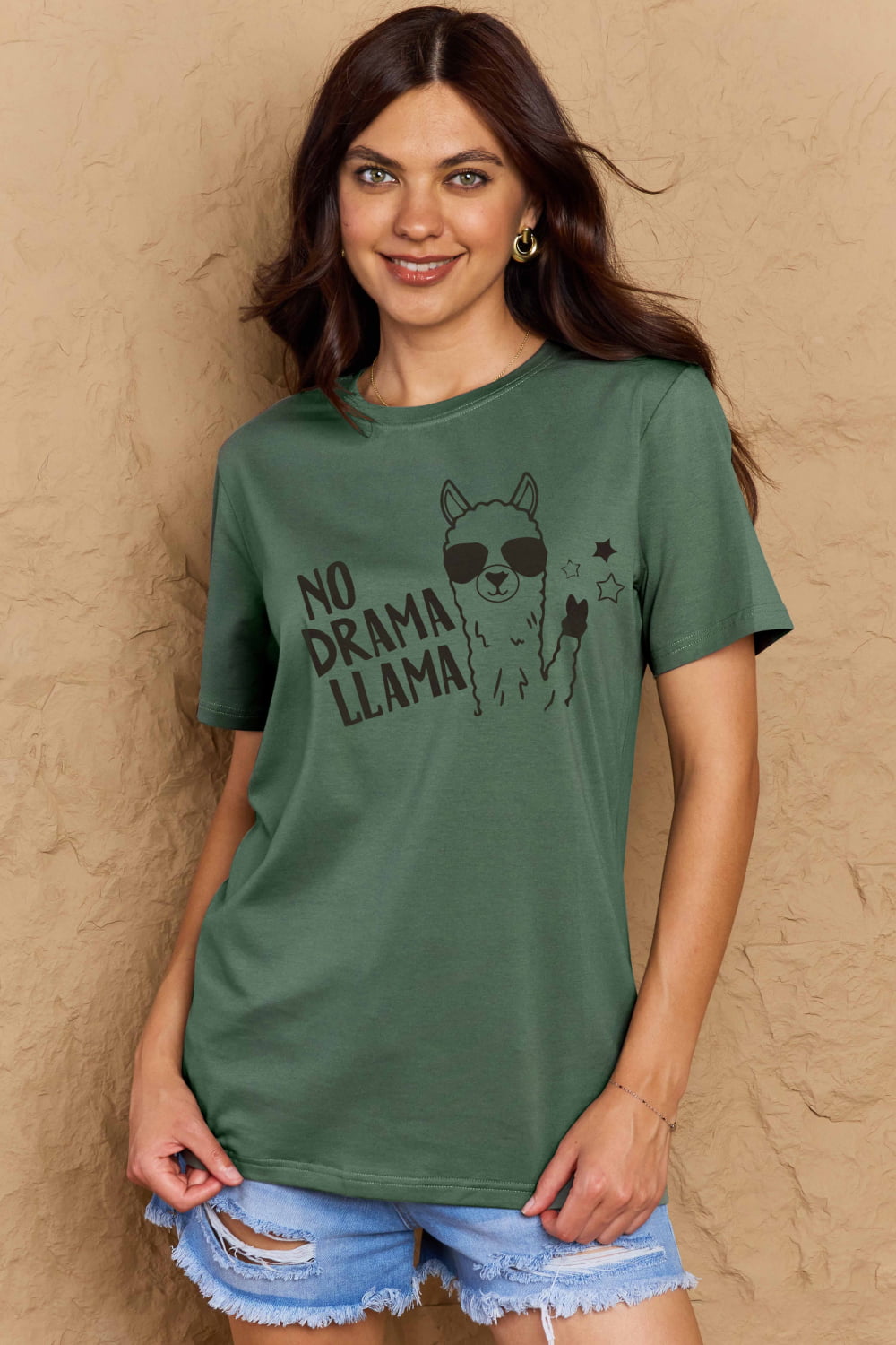 NO DRAMA LLAMA Graphic Cotton Tee - Green / S - T-Shirts - Shirts & Tops - 19 - 2024