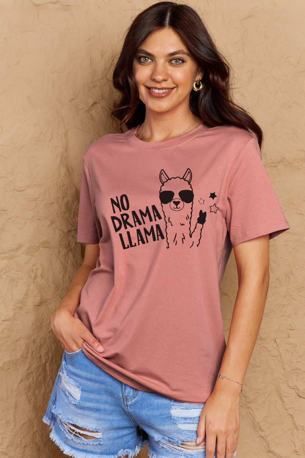 NO DRAMA LLAMA Graphic Cotton Tee - Light Pink / S - T-Shirts - Shirts & Tops - 7 - 2024