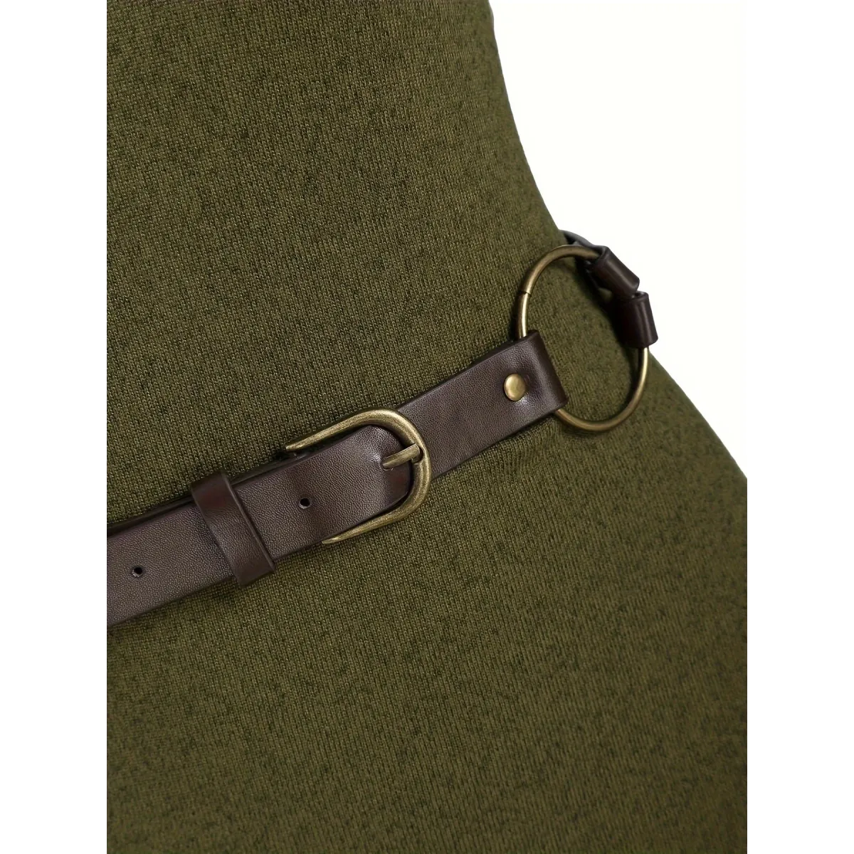 Draped Collar Knit Dress with Belt Detail - All Dresses - Dress - 4