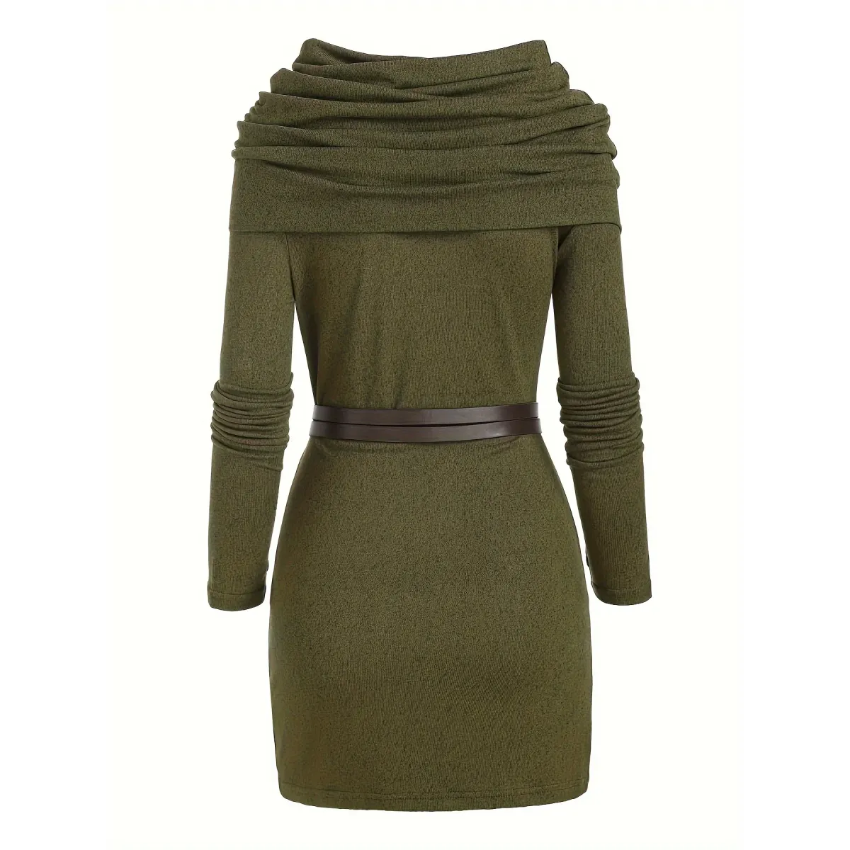 Draped Collar Knit Dress with Belt Detail - All Dresses - Dress - 2