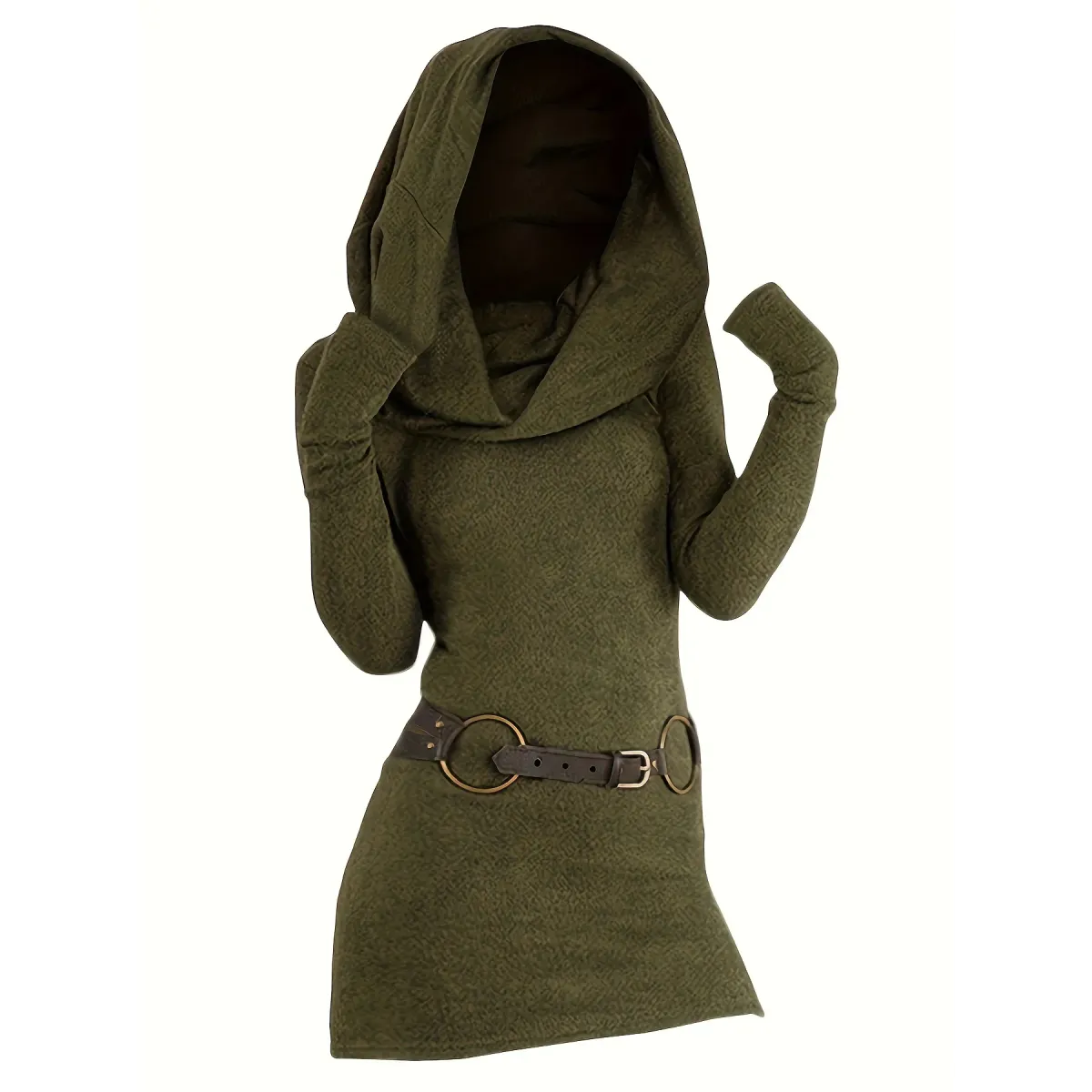 Draped Collar Knit Dress with Belt Detail - All Dresses - Dress - 3