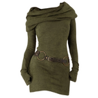 Draped Collar Knit Dress with Belt Detail - All Dresses - Dress - 1