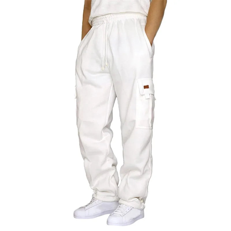 Men’s Drawstring Cargo Pants – Loose Fit Wide-Leg Sweatpants - White / United States / S - Bottoms - Pants - 2024