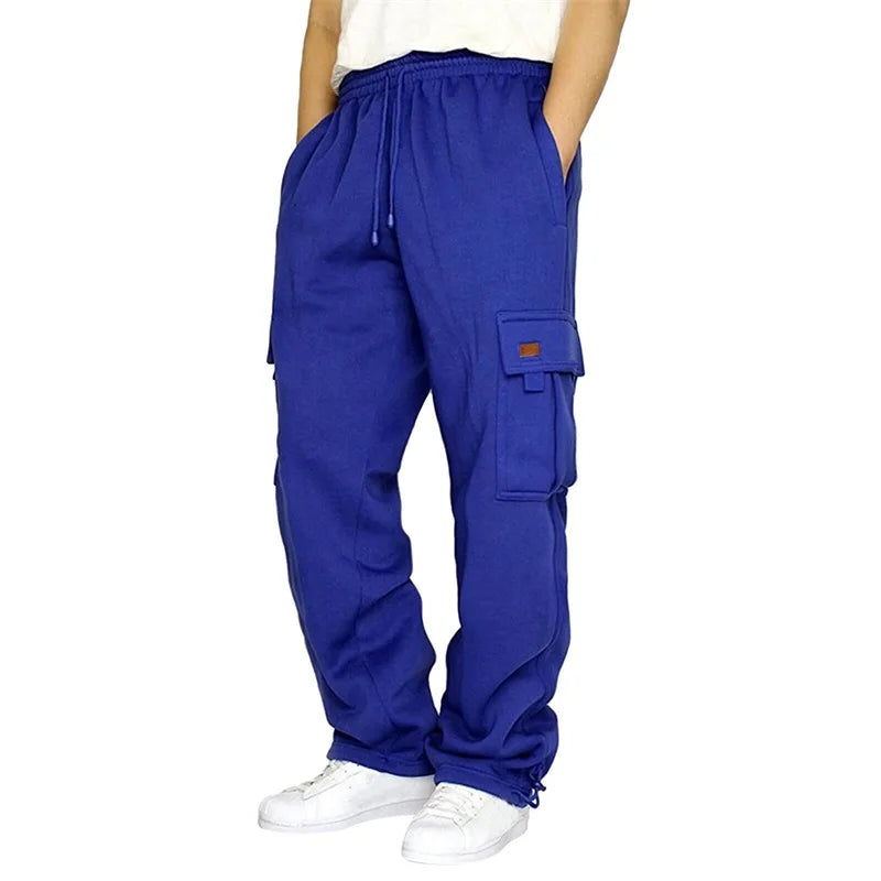 Men’s Drawstring Cargo Pants – Loose Fit Wide-Leg Sweatpants - Blue / United States / S - Bottoms - Pants - 2024