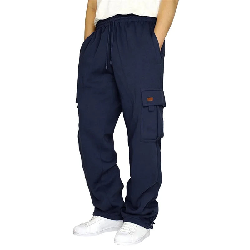 Men’s Drawstring Cargo Pants – Loose Fit Wide-Leg Sweatpants - Dark Blue / United States / S - Bottoms - Pants