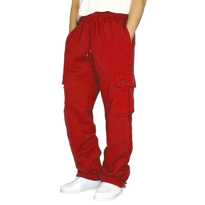 Men’s Drawstring Cargo Pants – Loose Fit Wide-Leg Sweatpants - Red / United States / S - Bottoms - Pants - 2024 - 6