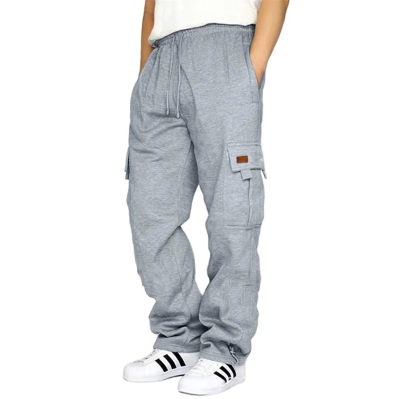 Men’s Drawstring Cargo Pants – Loose Fit Wide-Leg Sweatpants - Light Gray / United States / S - Bottoms - Pants