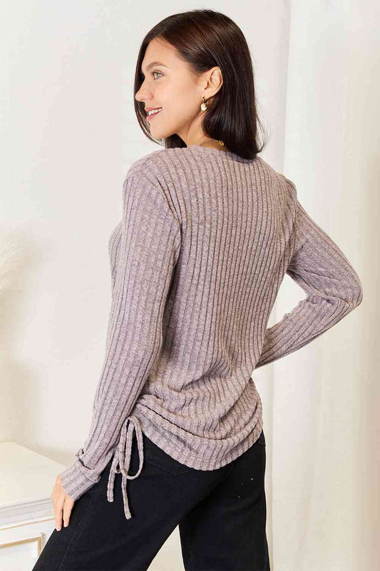 Drawstring Ribbed Long Sleeve T-Shirt - T-Shirts - Shirts & Tops - 2 - 2024