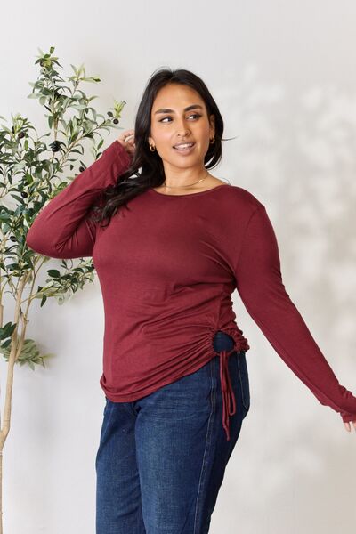 Drawstring Round Neck Long Sleeve Top - Tops & Tees - Shirts & Tops - 4 - 2024