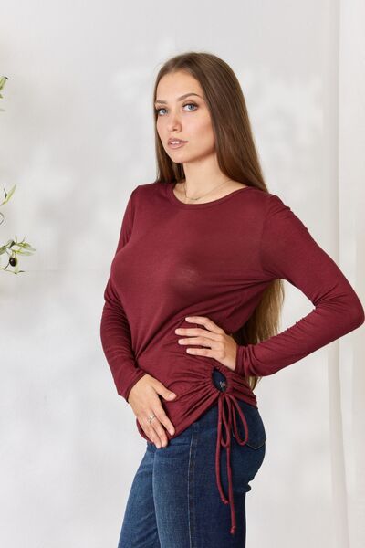 Drawstring Round Neck Long Sleeve Top - Tops & Tees - Shirts & Tops - 9 - 2024