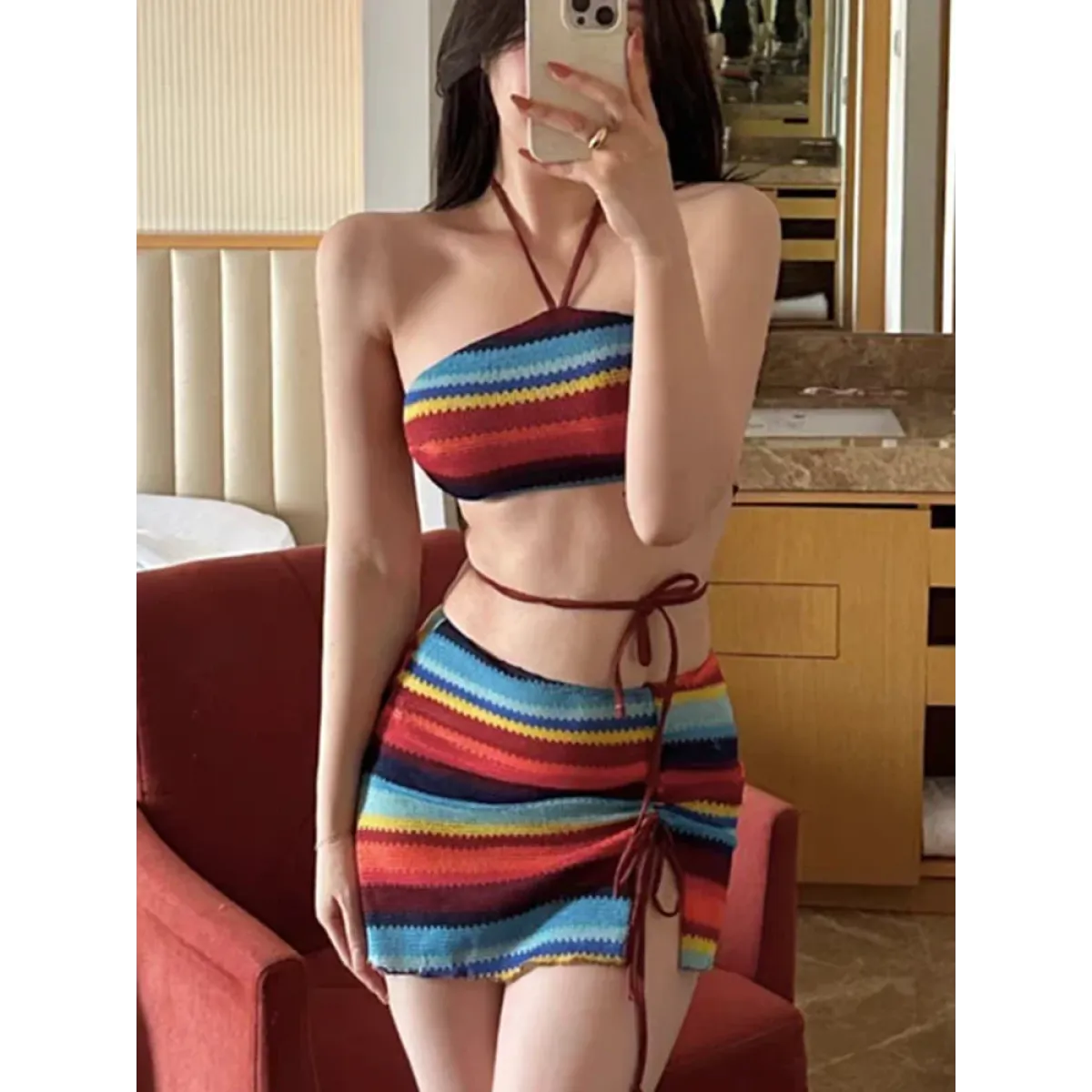 Bikini Set – High Waist Drawstring Skirt Korean Spice Style - Best Sellers - Swimwear - 12
