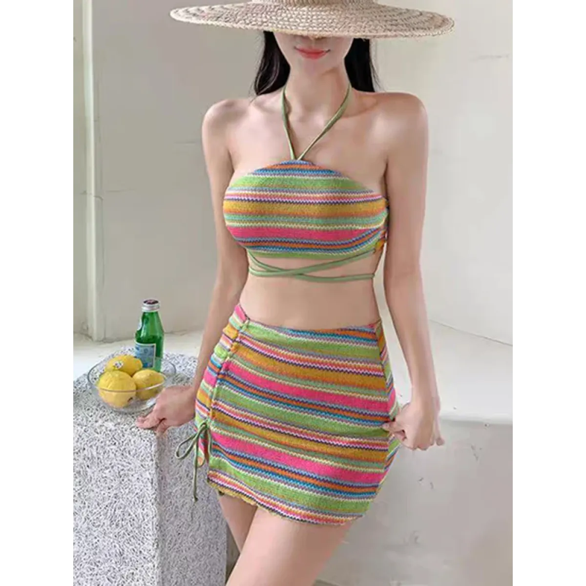 Bikini Set – High Waist Drawstring Skirt Korean Spice Style - Bottoms - Swimwear - 1