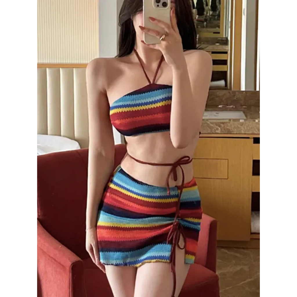 Bikini Set – High Waist Drawstring Skirt Korean Spice Style - Bottoms - Swimwear - 9