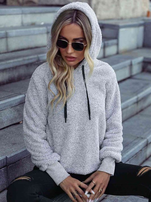 Drawstring Teddy Hoodie - Light Gray / S - Hoodies & Sweatshirts - Shirts & Tops - 1 - 2024