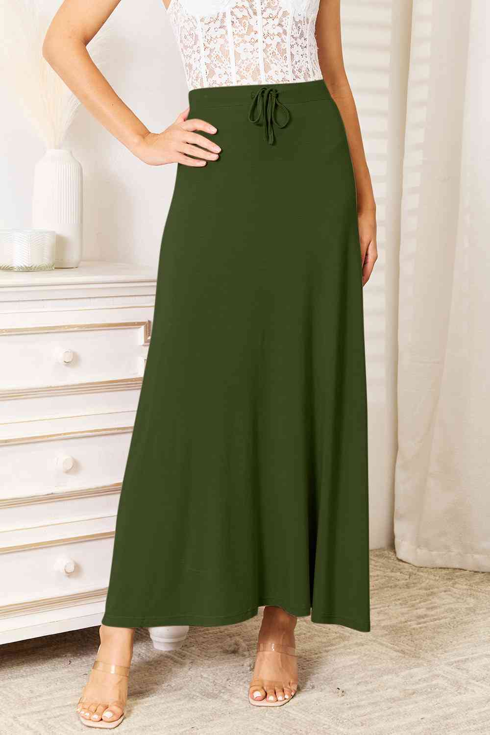 Soft Rayon Drawstring Waist Maxi Skirt Rayon - Bottoms - Skirts - 5 - 2024