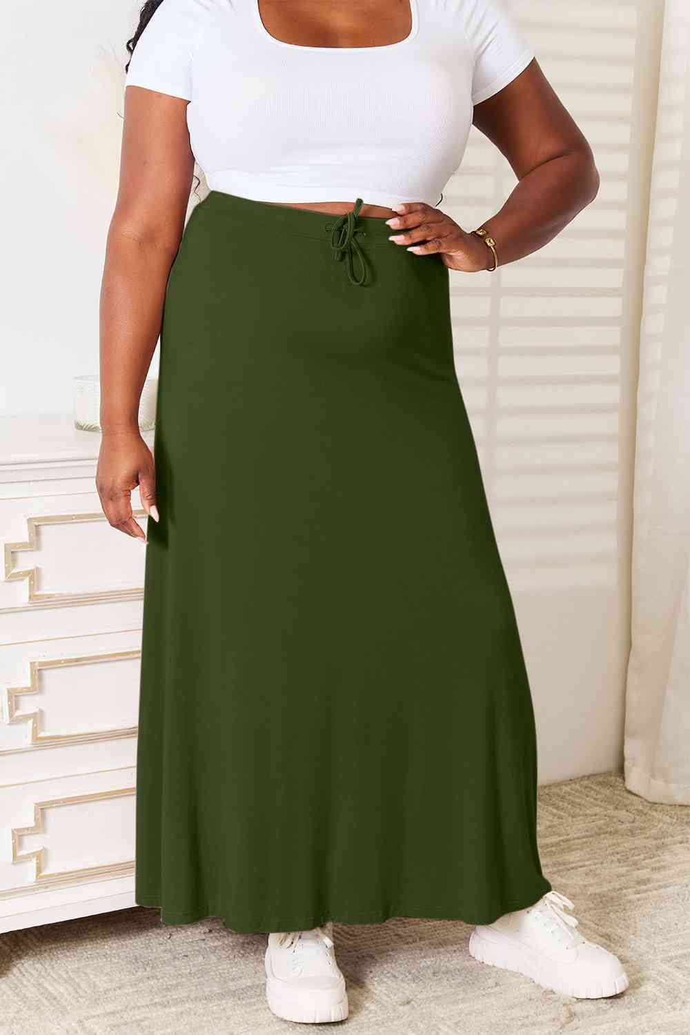 Soft Rayon Drawstring Waist Maxi Skirt Rayon - Green / S - Bottoms - Skirts - 7 - 2024