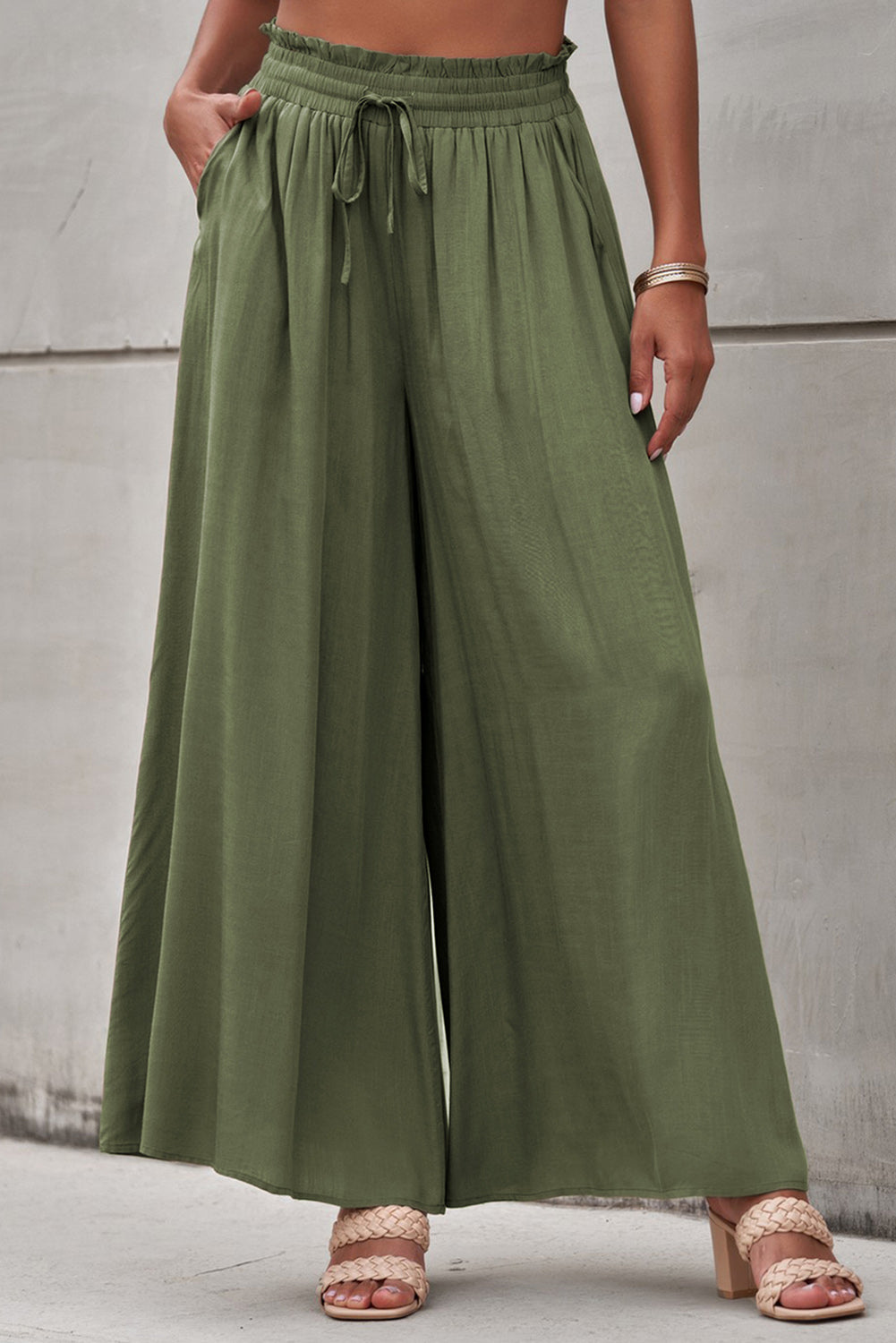 Drawstring Waist Wide Leg Pants - Bottoms - Pants - 3 - 2024