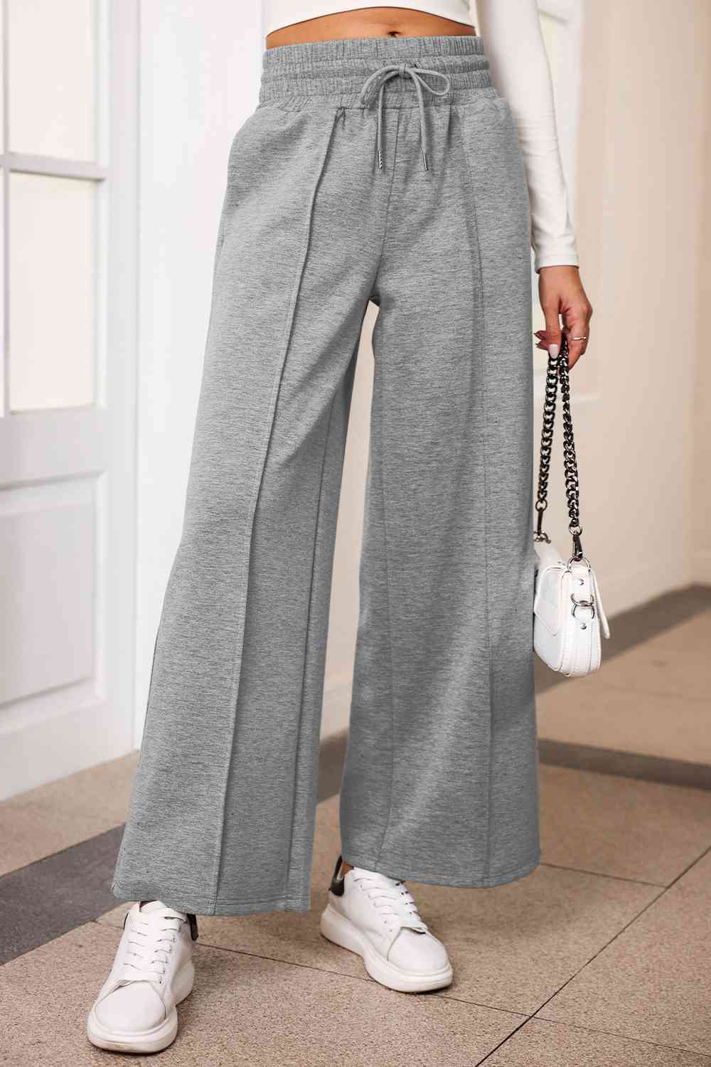 Drawstring Wide Leg Pants with Pockets - Gray / S - Bottoms - Pants - 17 - 2024